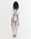 Pinafore cross-back linen apron in Blue melange
