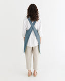Pinafore cross-back linen apron in Gray blue