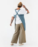 Japanese cross-back linen apron in Gray blue