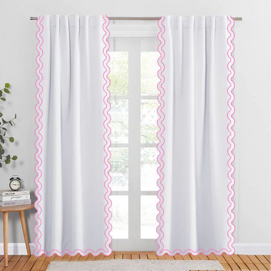 400TC Reverse U Shape Embroidery Cotton Solid Curtain (Set Of 2)