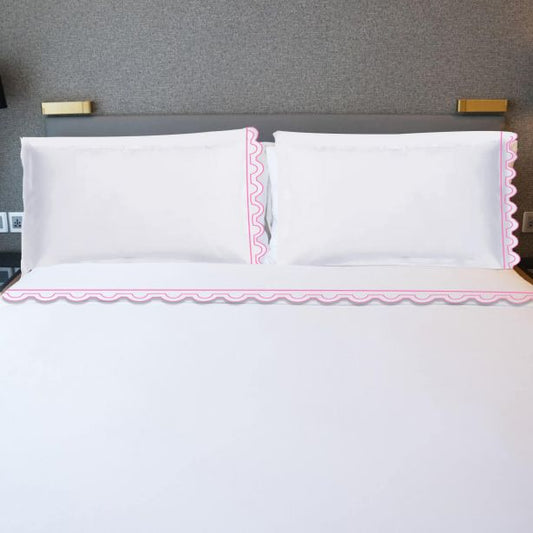 400TC U Shape Scallop Embroidery Cotton Solid Sheet Set