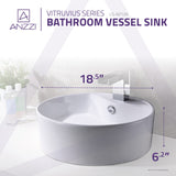 Vitruvius Series 19 in. L x 19 in. W 1-Hole Deck Mount Round Non-Porous Bathroom Vessel Sink in Glossy White Ceramic