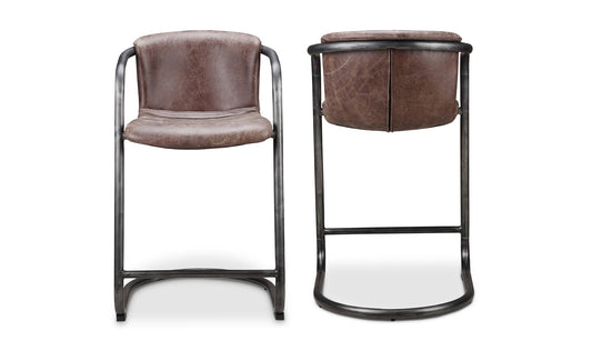 Freeman Counter Stool Grazed Brown Leather - Set Of Two