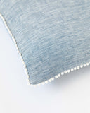 Pom pom trim linen pillowcase in Blue melange