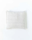 Pom pom trim linen pillowcase in Charcoal grid