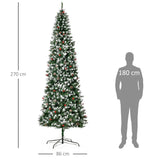 HOMCOM 9ft Pre-Lit Snow-Dipped Artificial Christmas Tree with Realistic Branches, 460 LED Lights, Pine Cones, Red Berries and 1298 Tips