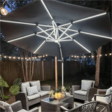 PURPLE LEAF Round Cantilever Umbrella with Base, Outdoor Umbrellas with Lights