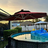 PURPLE LEAF Round Cantilever Umbrella with Base, Outdoor Umbrellas with Lights