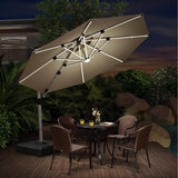 PURPLE LEAF Round Solar Lighted Cantilever Umbrella Outside Patio Umbrella with Lights