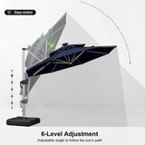 PURPLE LEAF Round Solar Lighted Cantilever Umbrella Outside Patio Umbrella with Lights