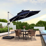 PURPLE LEAF Round Solar Lighted Cantilever Umbrella Outside Patio Umbrella with Lights