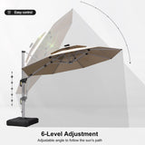 PURPLE LEAF Round Solar Lighted Cantilever Umbrella Outside Patio Umbrella with Lights