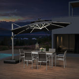 PURPLE LEAF Round Solar Lighted Cantilever Umbrella Outside Patio Umbrella with Lights