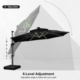 PURPLE LEAF Round Solar Lighted Cantilever Umbrella Outside Patio Umbrella with Lights