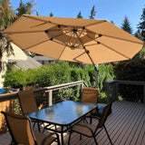 PURPLE LEAF Round Cantilever Umbrella with Base, Outdoor Umbrellas with Lights