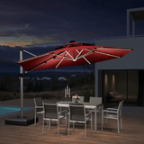 PURPLE LEAF Round Solar Lighted Cantilever Umbrella Outside Patio Umbrella with Lights