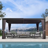 PURPLE LEAF Outdoor Adjustable Louvered Aluminum Pergola Metal Roof Hardtop Gazebo with Upgrade Curtain