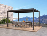 PURPLE LEAF Outdoor Adjustable Louvered Aluminum Pergola Metal Roof Hardtop Gazebo with Upgrade Curtain
