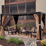 PURPLE LEAF Outdoor Adjustable Louvered Aluminum Pergola Metal Roof Hardtop Gazebo with Upgrade Curtain