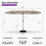 PURPLE LEAF Double-Sided Market Umbrella Large Rectangular Patio Umbrellas with Base