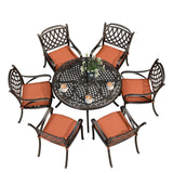 PURPLE LEAF Cast Aluminum Patio Dining Armchairs and Round Table | Rhombus and Square Lattice Designs