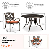 PURPLE LEAF Cast Aluminum Patio Dining Armchairs and Round Table | Rhombus and Square Lattice Designs