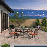 PURPLE LEAF Cast Aluminum Patio Dining Armchairs and Round Table | Rhombus and Square Lattice Designs