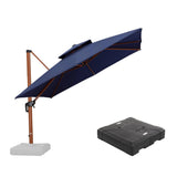 PURPLE LEAF Outdoor Garden Umbrella with Base, Cantilever Umbrellas in Wood Color