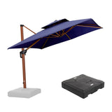 PURPLE LEAF Outdoor Garden Umbrella with Base, Cantilever Umbrellas in Wood Color