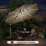 PURPLE LEAF Round Cantilever Umbrella with Base, Outdoor Umbrellas with Lights