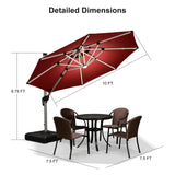 PURPLE LEAF Round Cantilever Umbrella with Base, Outdoor Umbrellas with Lights