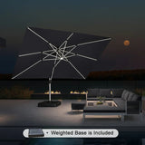 PURPLE LEAF Rectangular Cantilever Umbrella with Base, Outdoor Umbrellas with Lights