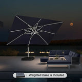 PURPLE LEAF Rectangular Cantilever Umbrella with Base, Outdoor Umbrellas with Lights