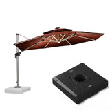 PURPLE LEAF Round Cantilever Umbrella with Base, Outdoor Umbrellas with Lights