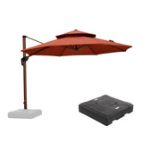 PURPLE LEAF Outdoor Garden Umbrella with Base, Cantilever Umbrellas in Wood Color