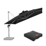 PURPLE LEAF Square Cantilever Umbrella with Base, Outdoor Umbrellas with Lights