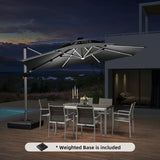 PURPLE LEAF Round Cantilever Umbrella with Base, Outdoor Umbrellas with Lights