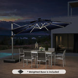 PURPLE LEAF Round Cantilever Umbrella with Base, Outdoor Umbrellas with Lights