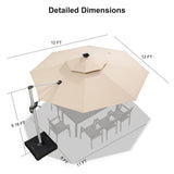PURPLE LEAF Round Cantilever Umbrella with Base, Outdoor Umbrellas with Lights