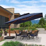 PURPLE LEAF Double Top 9 / 10 / 11 / 12 ft Square Aluminum Sun Umbrellas in Wood Color