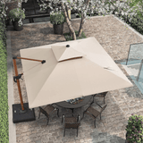 PURPLE LEAF Double Top 9 / 10 / 11 / 12 ft Square Aluminum Sun Umbrellas in Wood Color