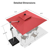 PURPLE LEAF Square Cantilever Umbrella with Base, Outdoor Umbrellas with Lights