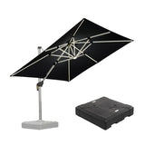 PURPLE LEAF Square Cantilever Umbrella with Base, Outdoor Umbrellas with Lights