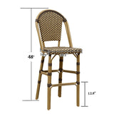 PURPLE LEAF French Counter Height Bar Height Stool Set of 2, Patio Bar Chairs with Back Rattan, French Bistro Set
