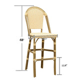 PURPLE LEAF French Counter Height Bar Height Stool Set of 2, Patio Bar Chairs with Back Rattan, French Bistro Set