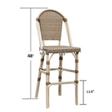 PURPLE LEAF French Counter Height Bar Height Stool Set of 2, Patio Bar Chairs with Back Rattan, French Bistro Set