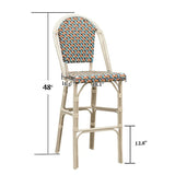 PURPLE LEAF French Counter Height Bar Height Stool Set of 2, Patio Bar Chairs with Back Rattan, French Bistro Set