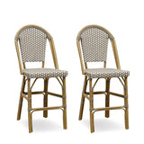 PURPLE LEAF French Counter Height Bar Height Stool Set of 2, Patio Bar Chairs with Back Rattan, French Bistro Set