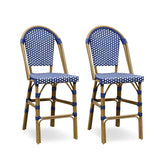 PURPLE LEAF French Counter Height Bar Height Stool Set of 2, Patio Bar Chairs with Back Rattan, French Bistro Set