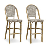 PURPLE LEAF French Counter Height Bar Height Stool Set of 2, Patio Bar Chairs with Back Rattan, French Bistro Set